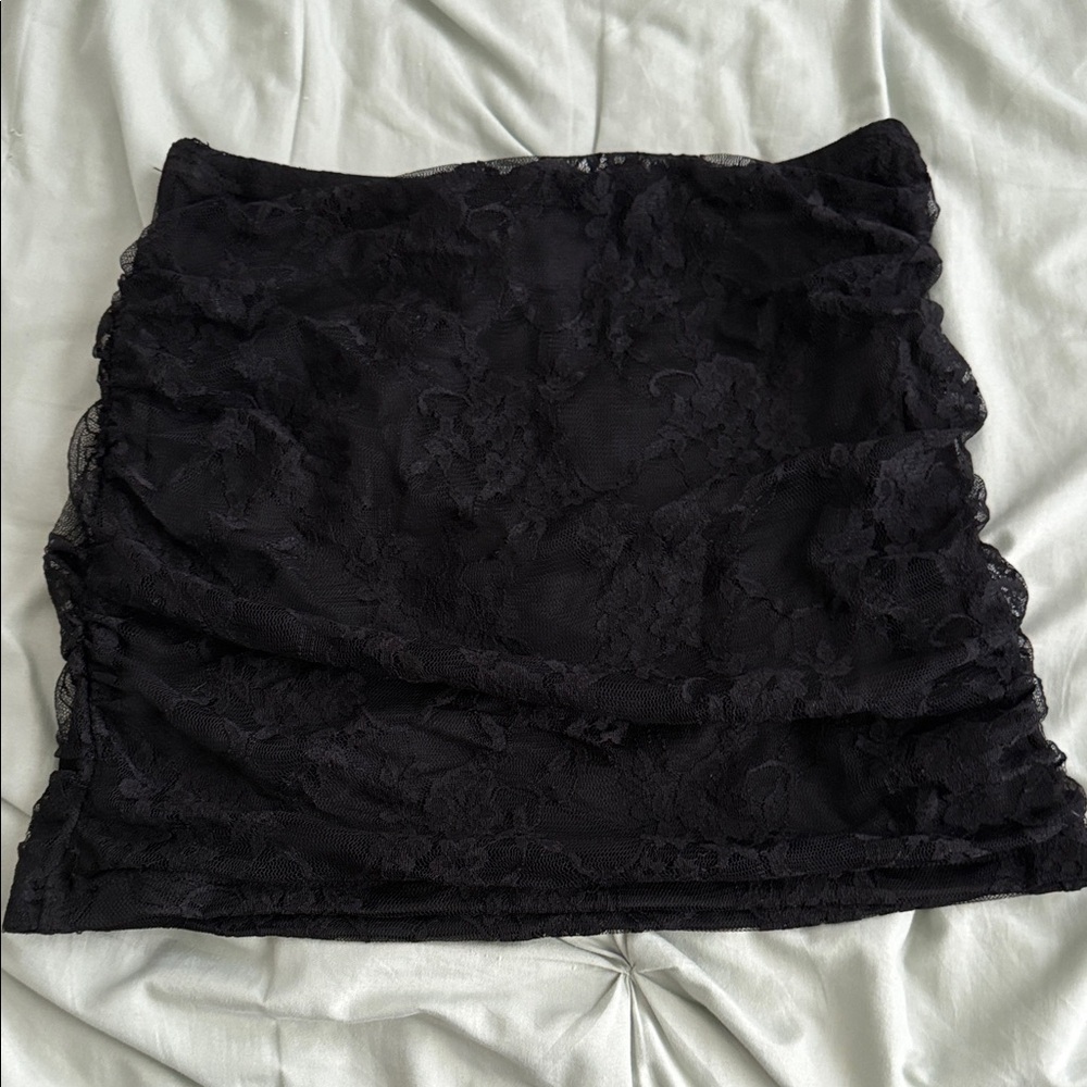 SHEIN Black Lace Ruched Mini Skirt